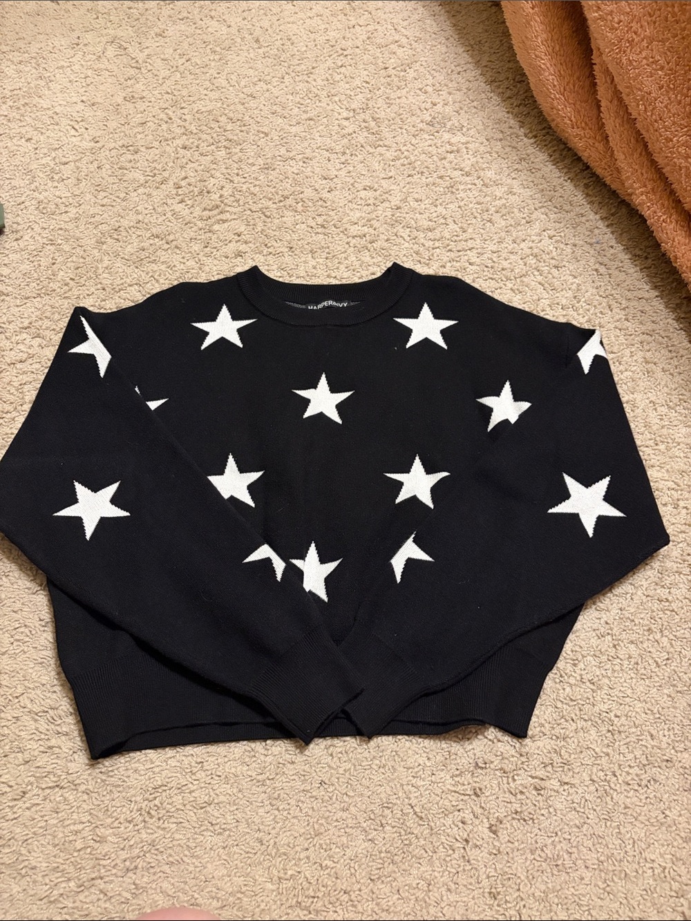 Harper Black Crewneck Sweater with White Star Motif